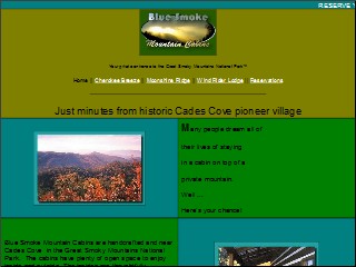 Web site www.bluesmokecabins.com, Blue Smoke Mountain Cabins