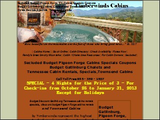 Web site www.timberwindscabins.com, Timberwinds Log Cabin Resort